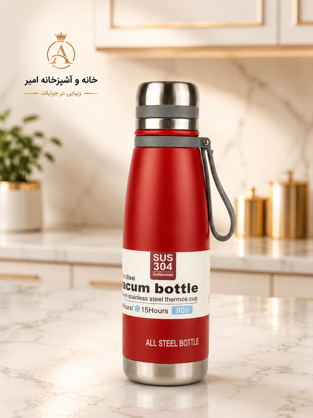 فلاسک دوجداره استیل ۸۰۰ میلی لیتری وکیوم همراه صافی دمنوش