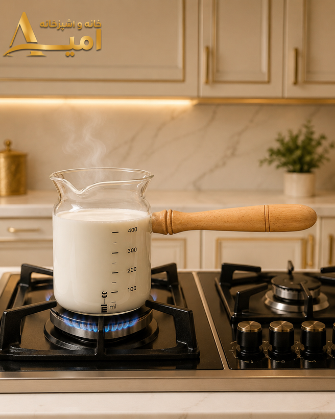 شیرجوش دسته چوبی مدرج ۴۰۰ میلیلیتر