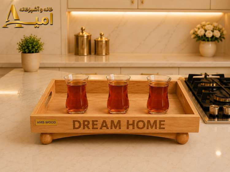 سینی چوبی پذیرایی پایه دار